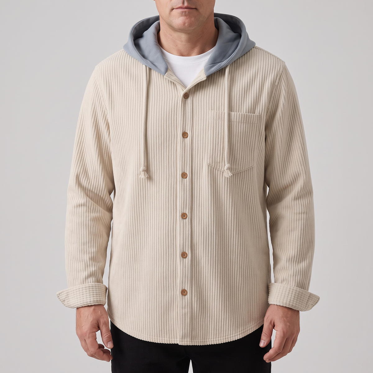 Reginald ribbed button-front hoodie, view 1