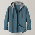 Reginald ribbed button-front hoodie, coastal blue