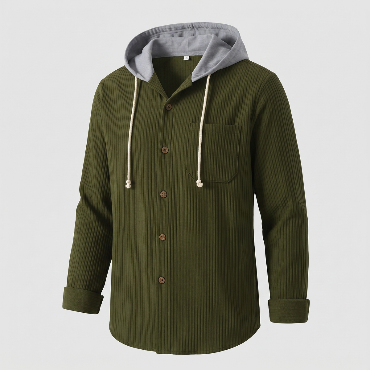 Reginald ribbed button-front hoodie, army green