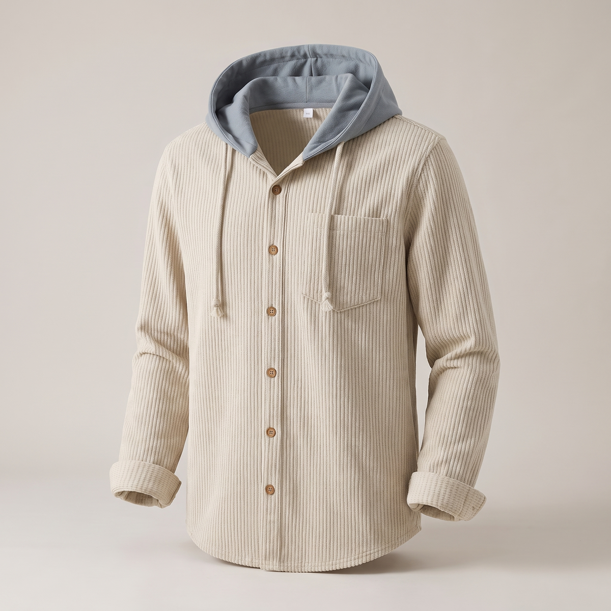 Reginald ribbed button-front hoodie, beige