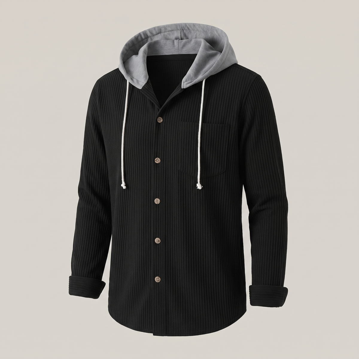 Reginald ribbed button-front hoodie, black