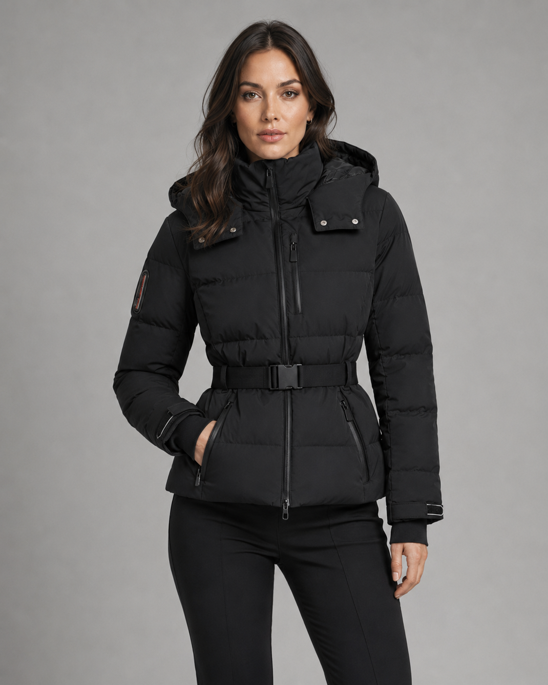 Renee belted hooded puffer jacket - styled outfit 1