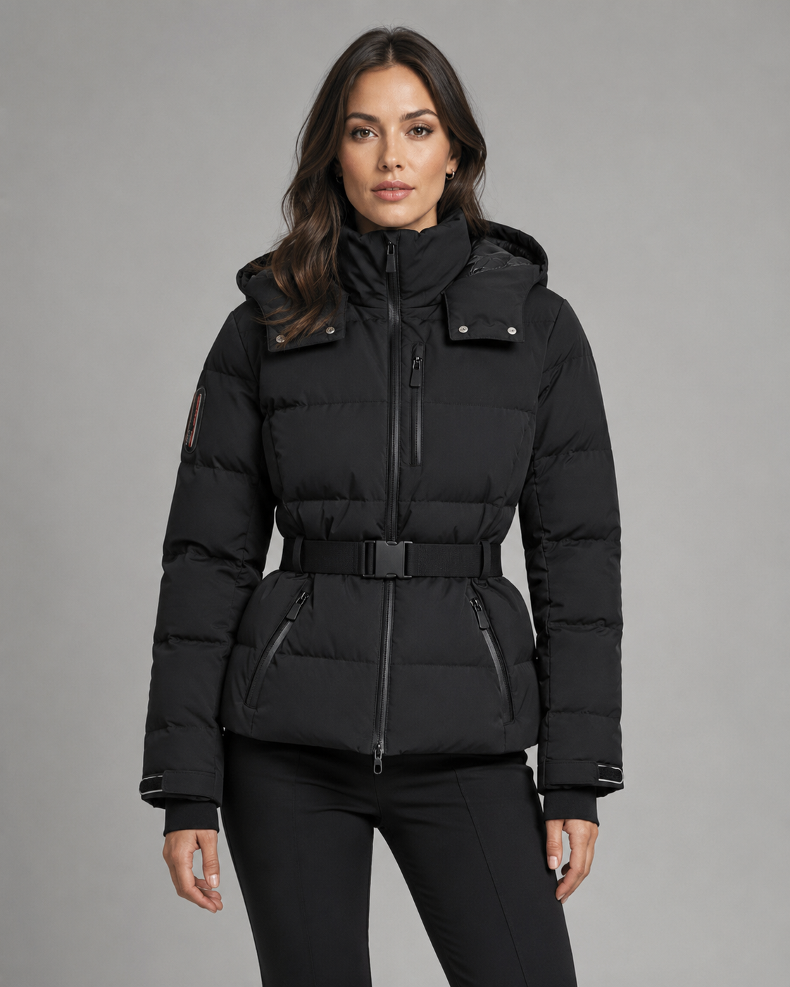 Renee belted hooded puffer jacket - styled outfit 2