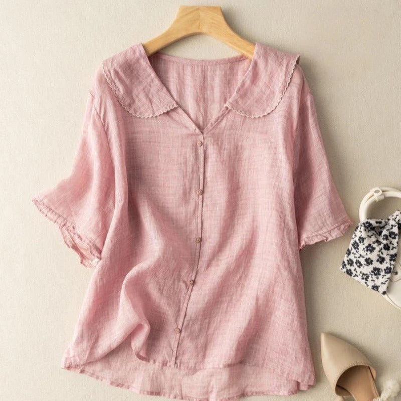 Riley | Relaxed Button-Up Blouse with Scalloped Collar