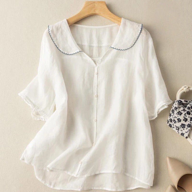 Riley | Relaxed Button-Up Blouse with Scalloped Collar