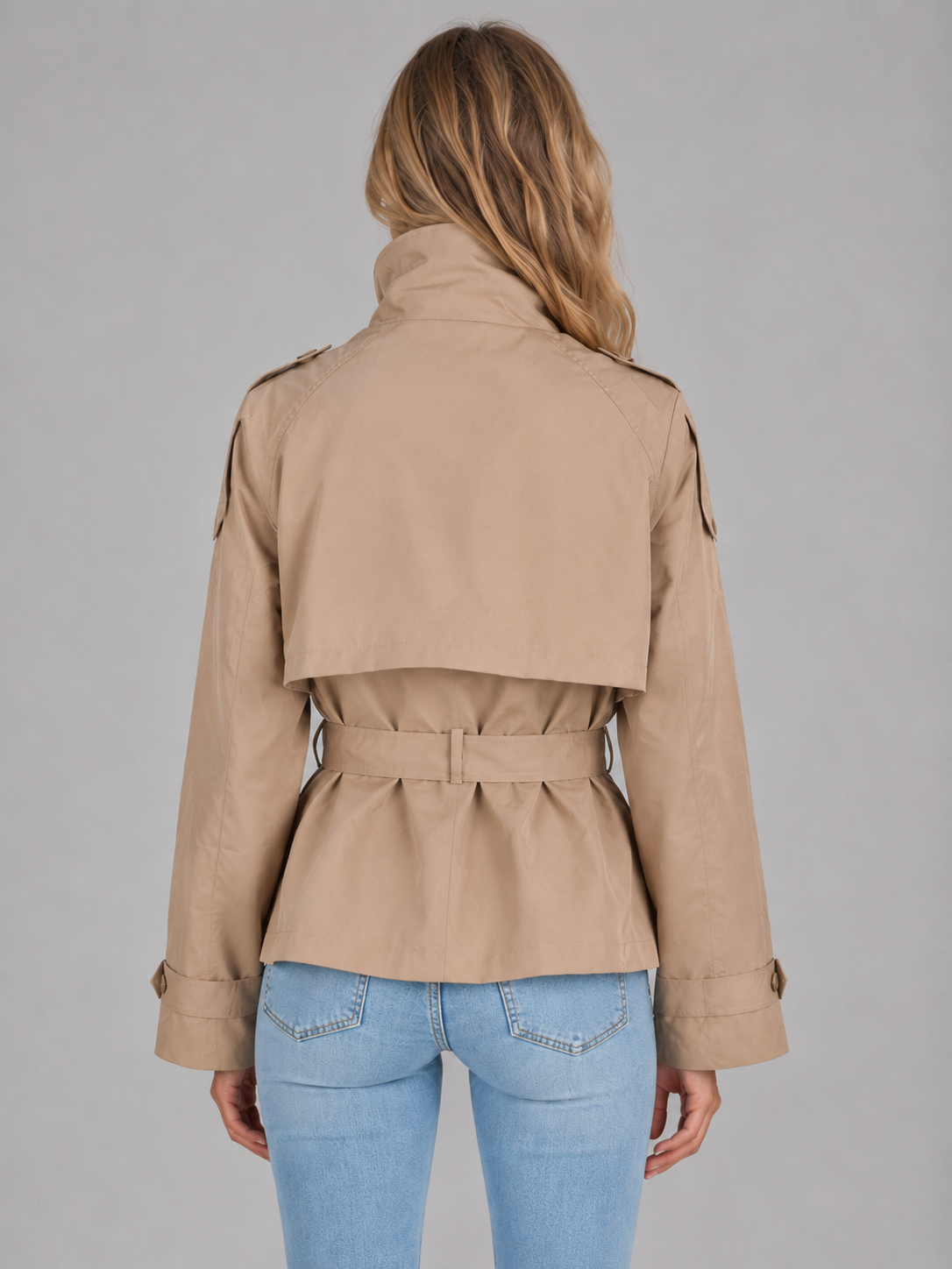Roberta cropped trench jacket belted - side view