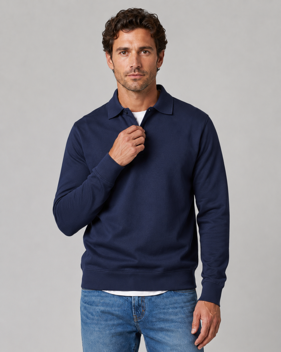 Roger long sleeve polo sweatshirt - front view