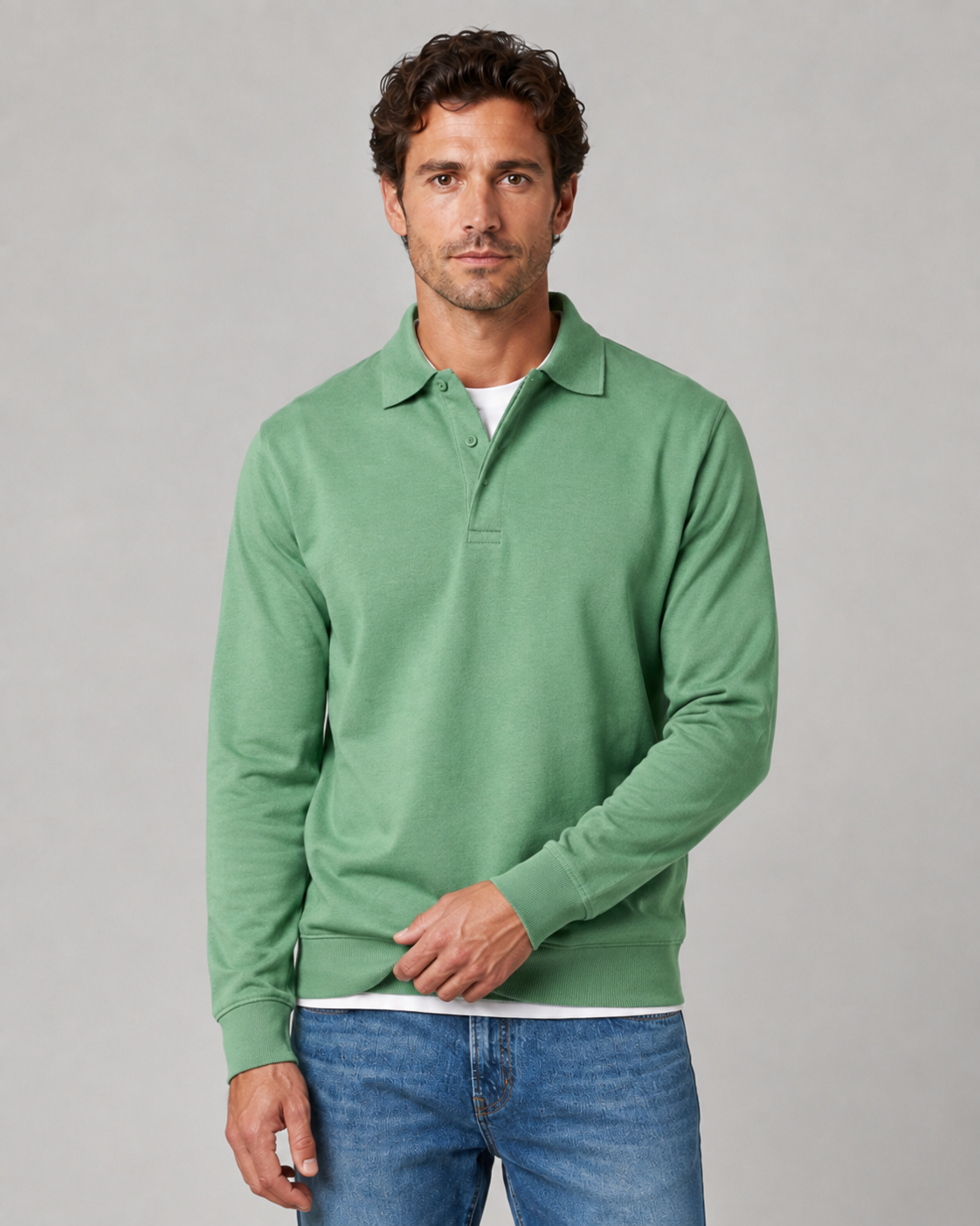 Roger long sleeve polo sweatshirt - full look