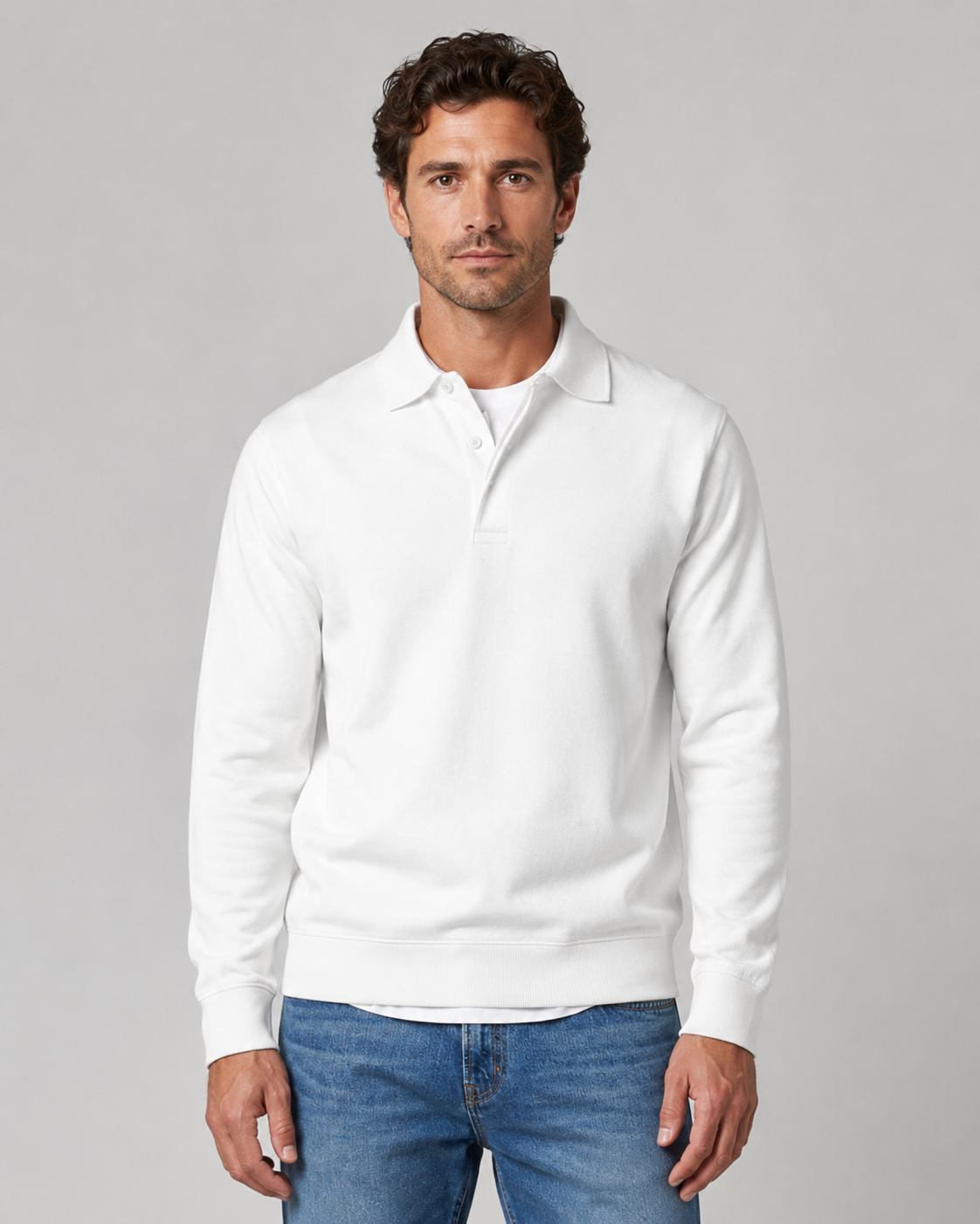 Roger long sleeve polo sweatshirt - collar detail