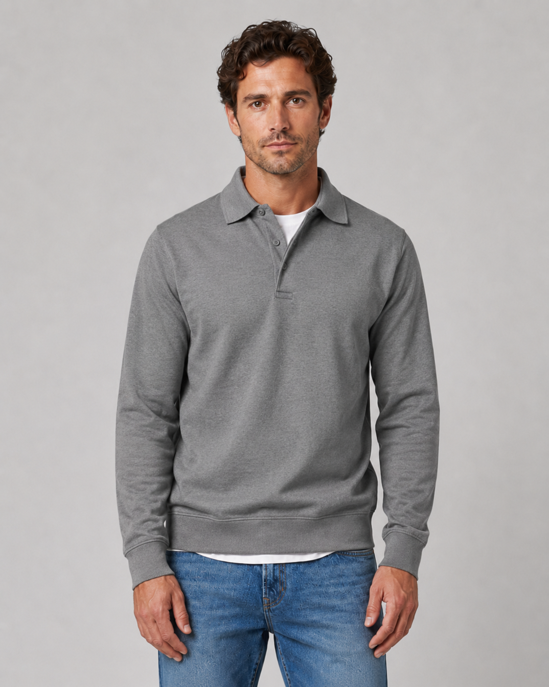 Roger long sleeve polo sweatshirt - styled outfit 1