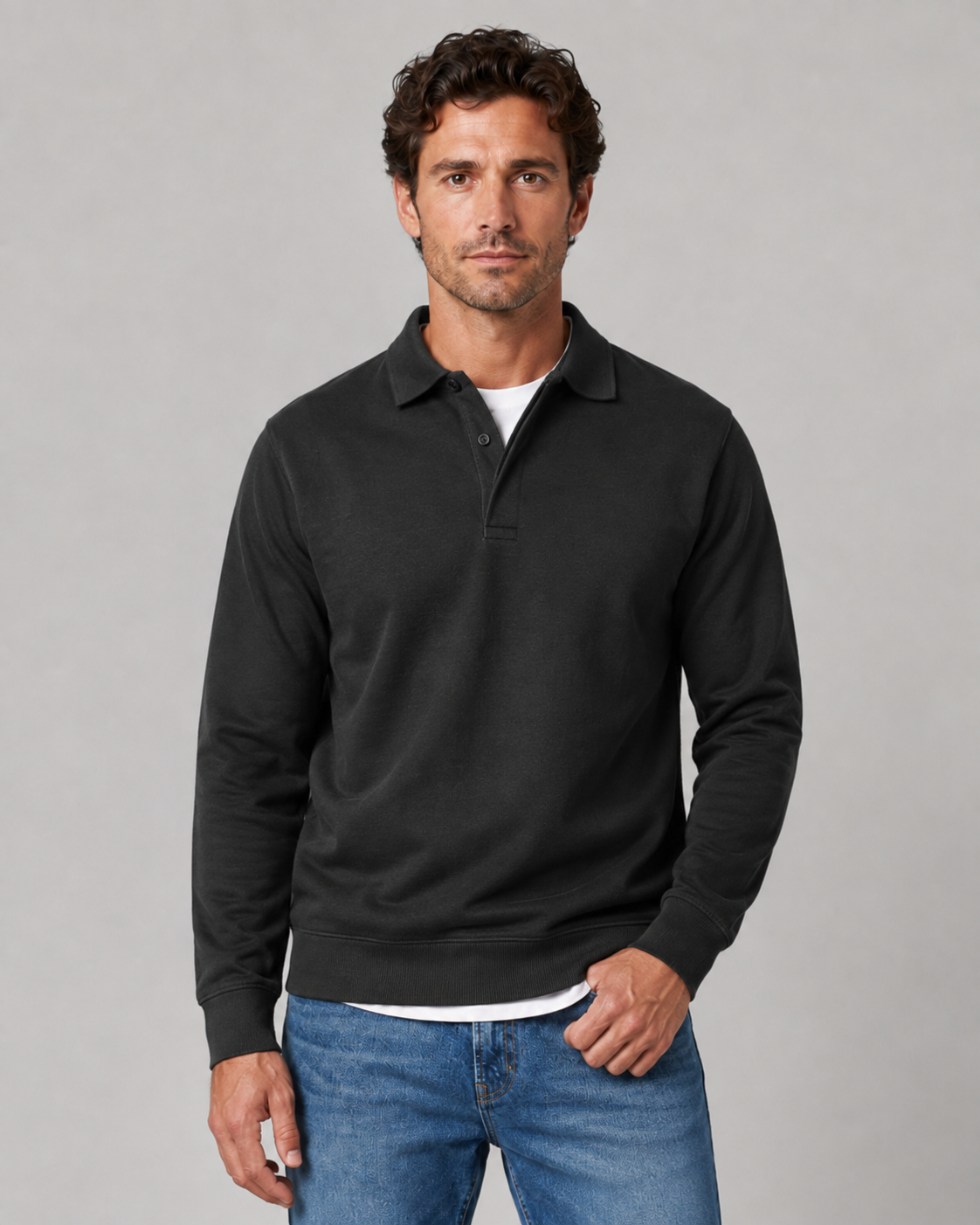 Roger long sleeve polo sweatshirt - styled outfit 2