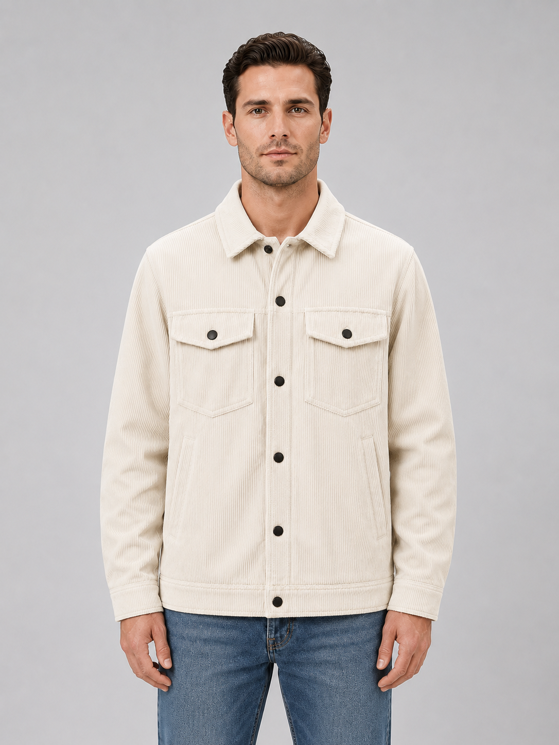 Ronald corduroy overshirt snap button - front view