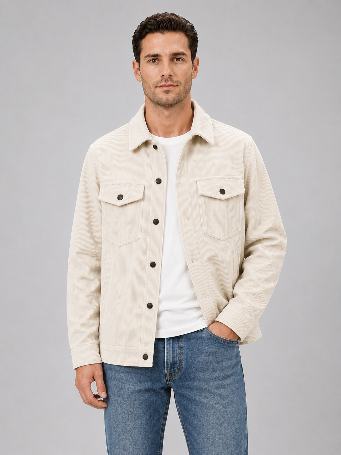 Ronald corduroy overshirt snap button - side view
