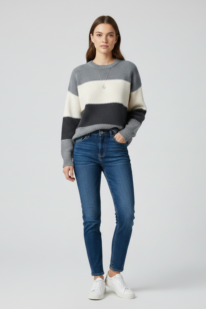Rosabel sweater with striped surface - styled outfit