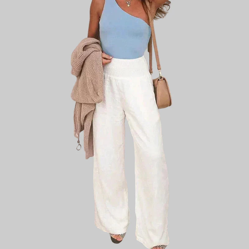 Rosalind wide leg linen trousers - front view