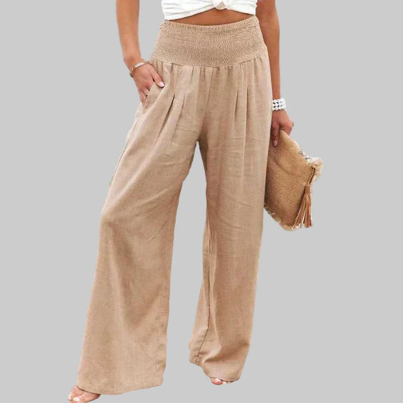 Rosalind wide leg linen trousers - waistband detail