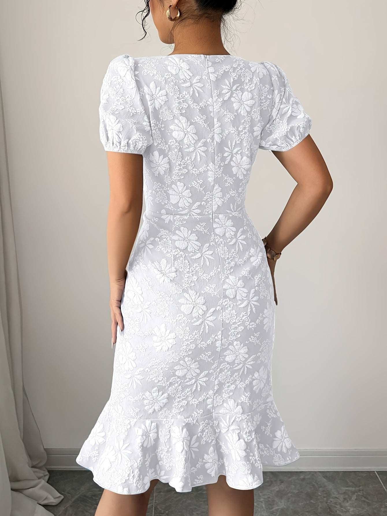 Rosamund puff sleeve jacquard midi dress - color Black