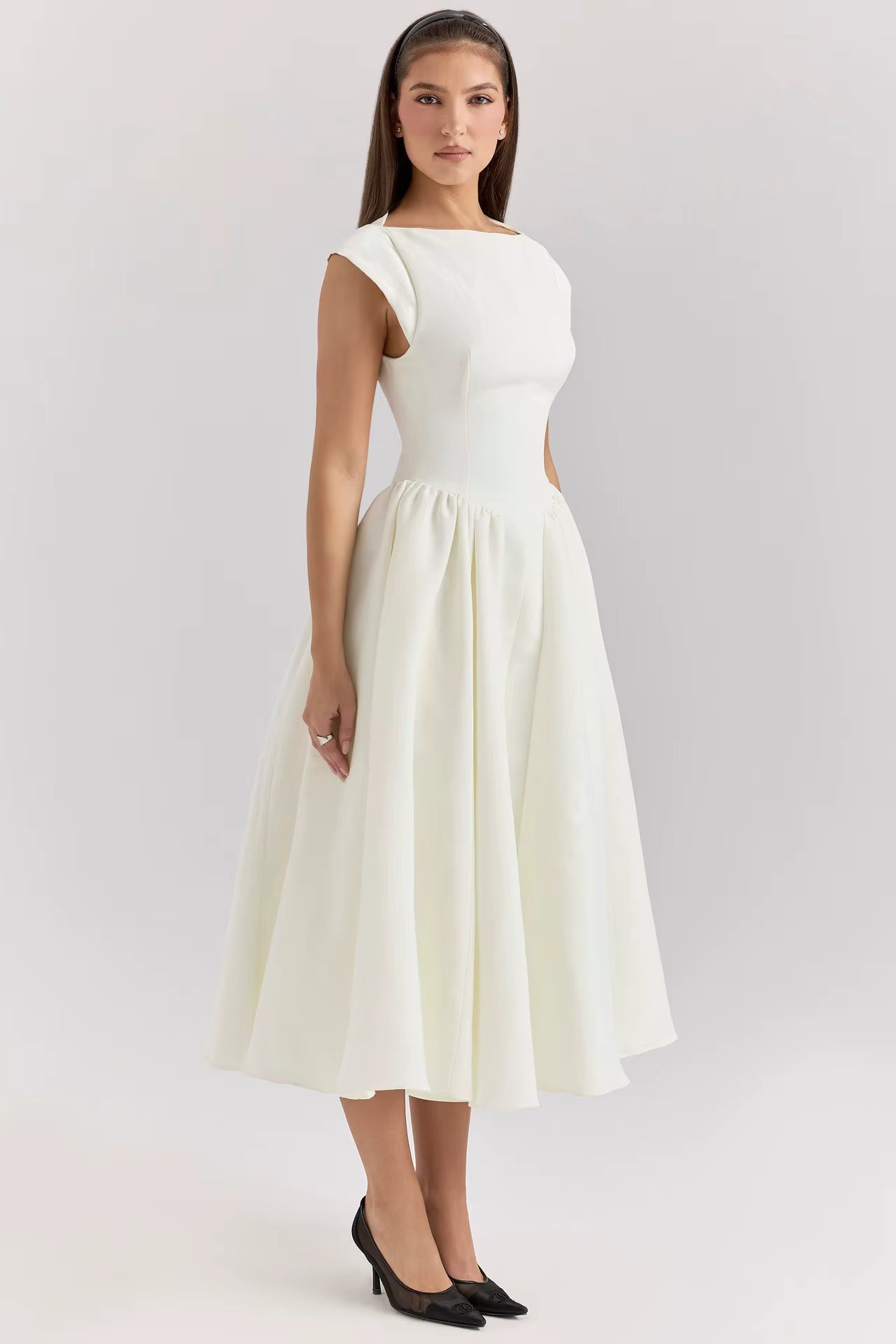 Rosemary | Boat Neck Fit and Flare Midi Dress