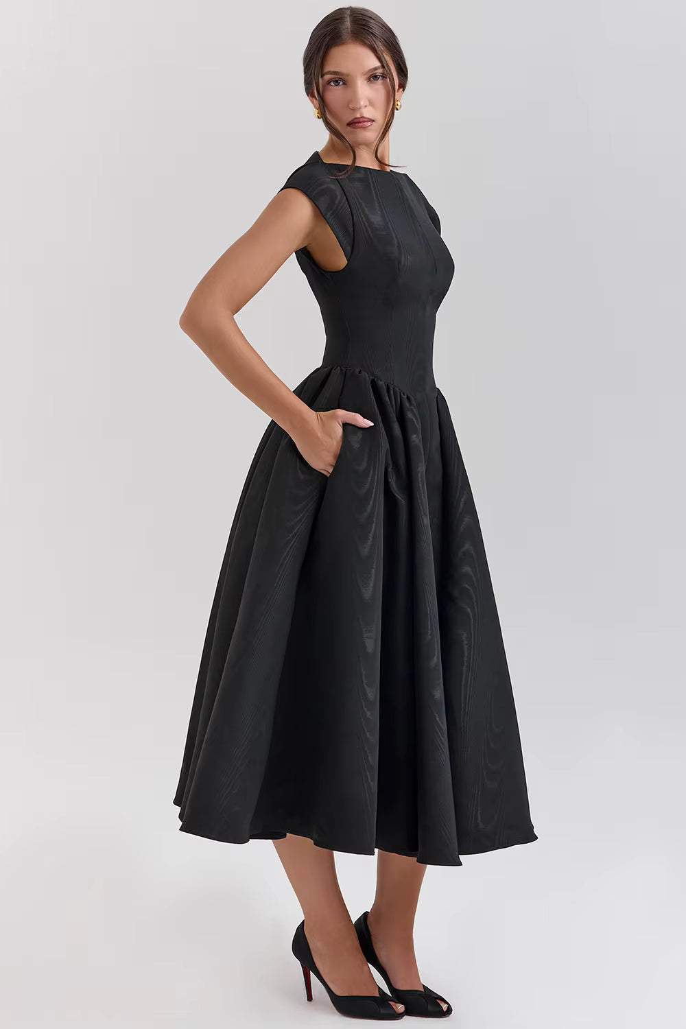 Rosemary | Boat Neck Fit and Flare Midi Dress