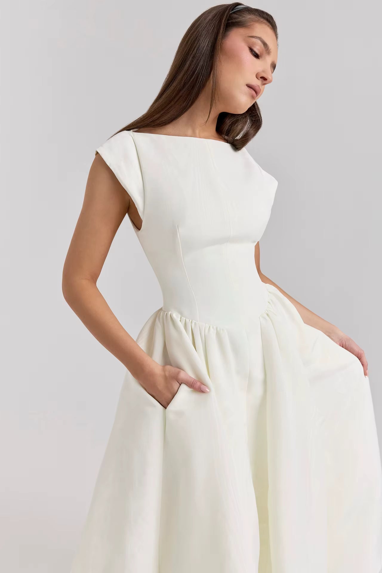 Rosemary | Boat Neck Fit and Flare Midi Dress