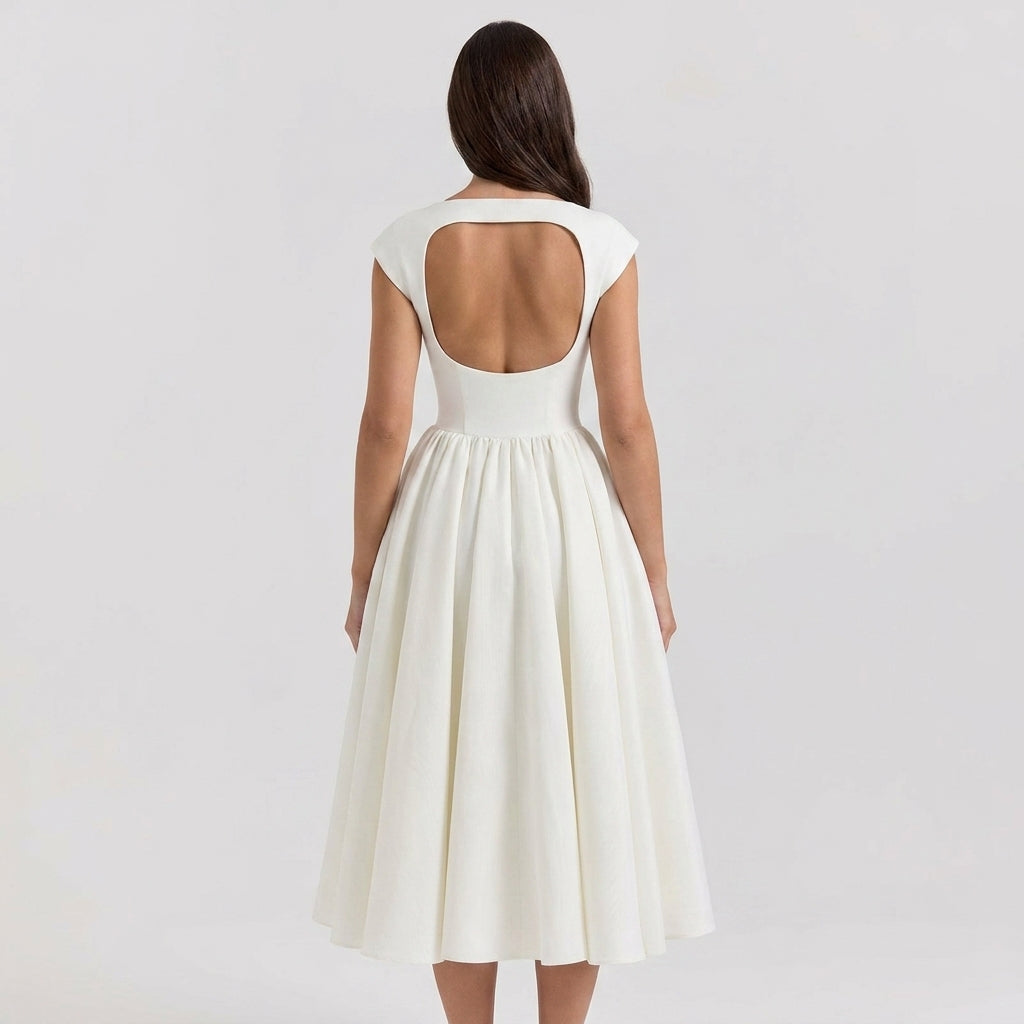 Rosemary | Boat Neck Fit and Flare Midi Dress