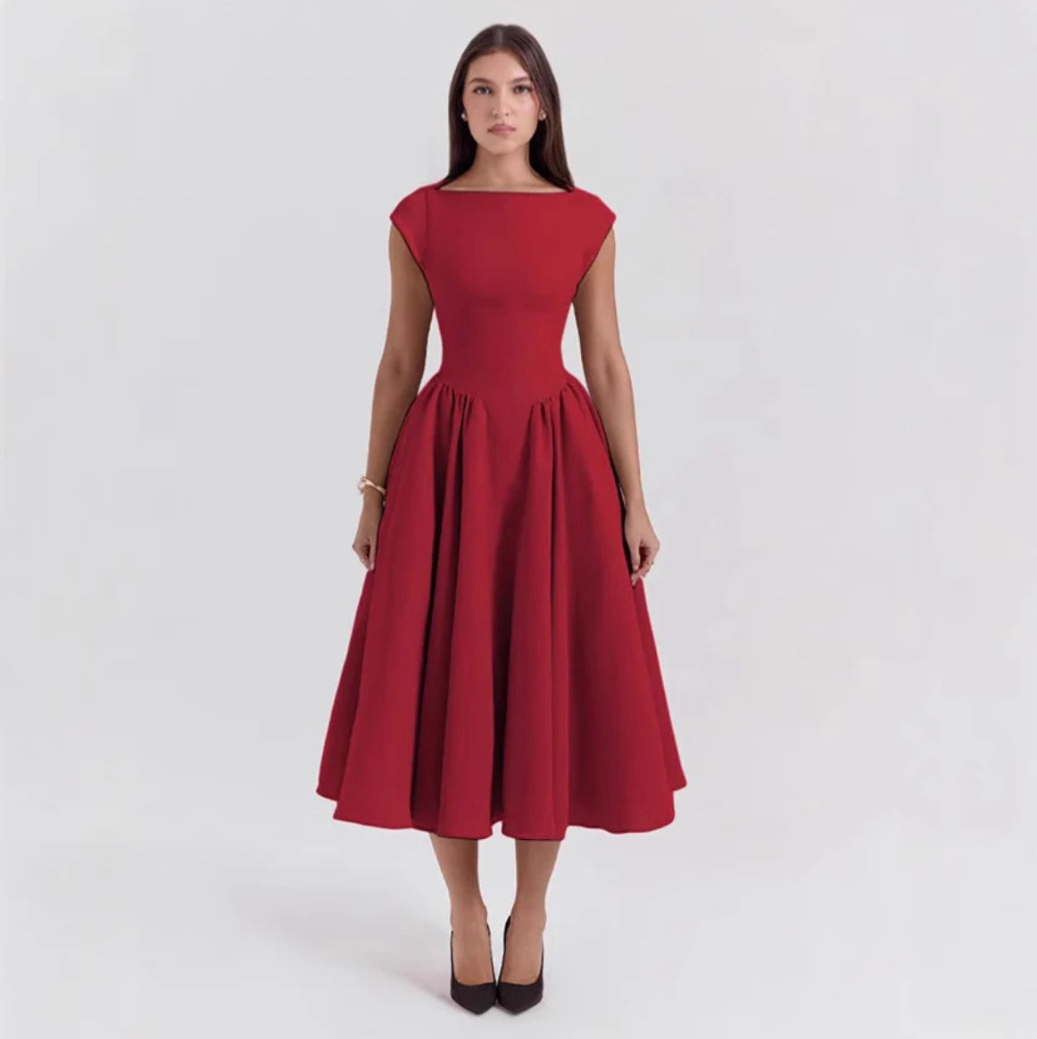 Rosemary | Boat Neck Fit and Flare Midi Dress