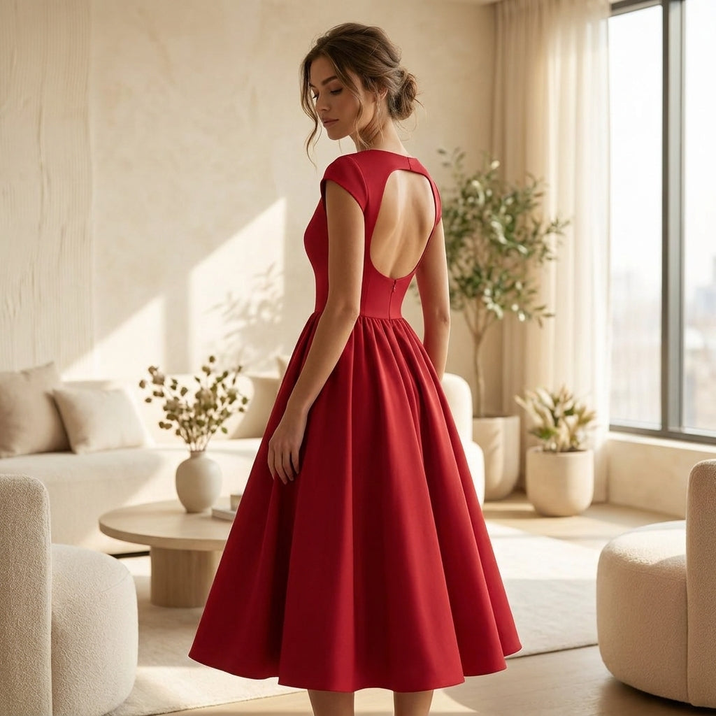 Rosemary | Boat Neck Fit and Flare Midi Dress