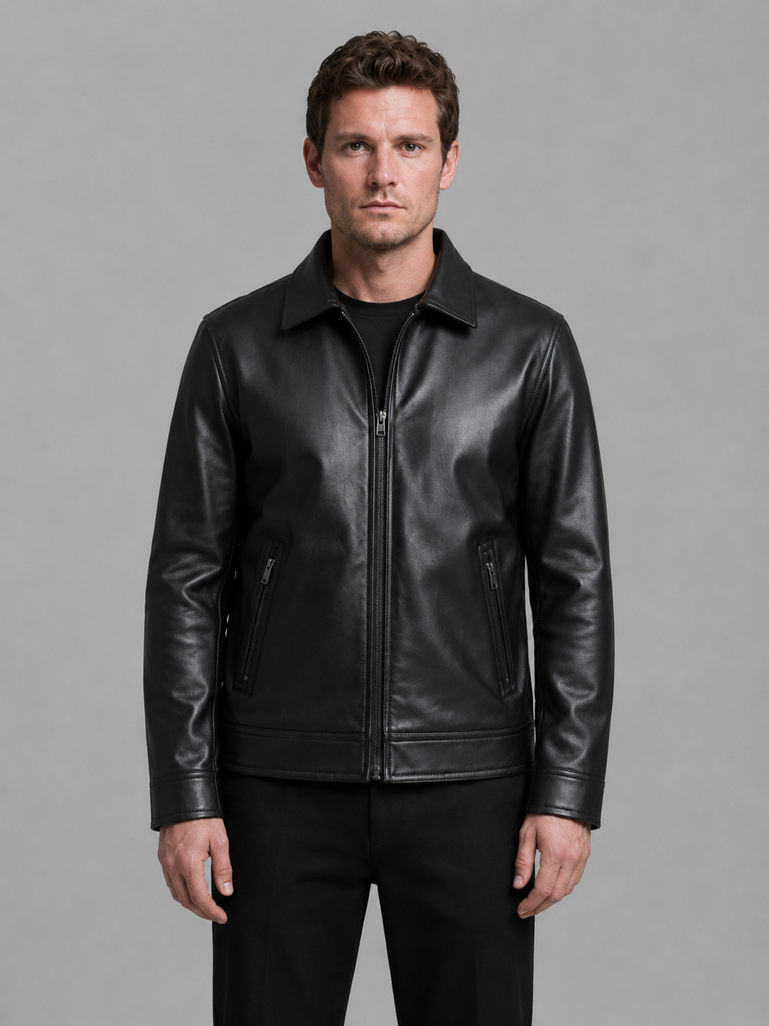 Rourke | Sleek Zip-Pocket Faux Leather Jacket