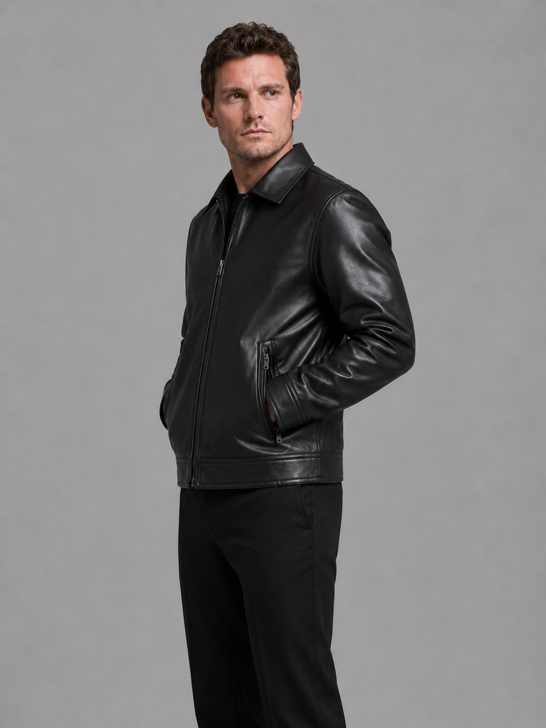 Rourke | Sleek Zip-Pocket Faux Leather Jacket