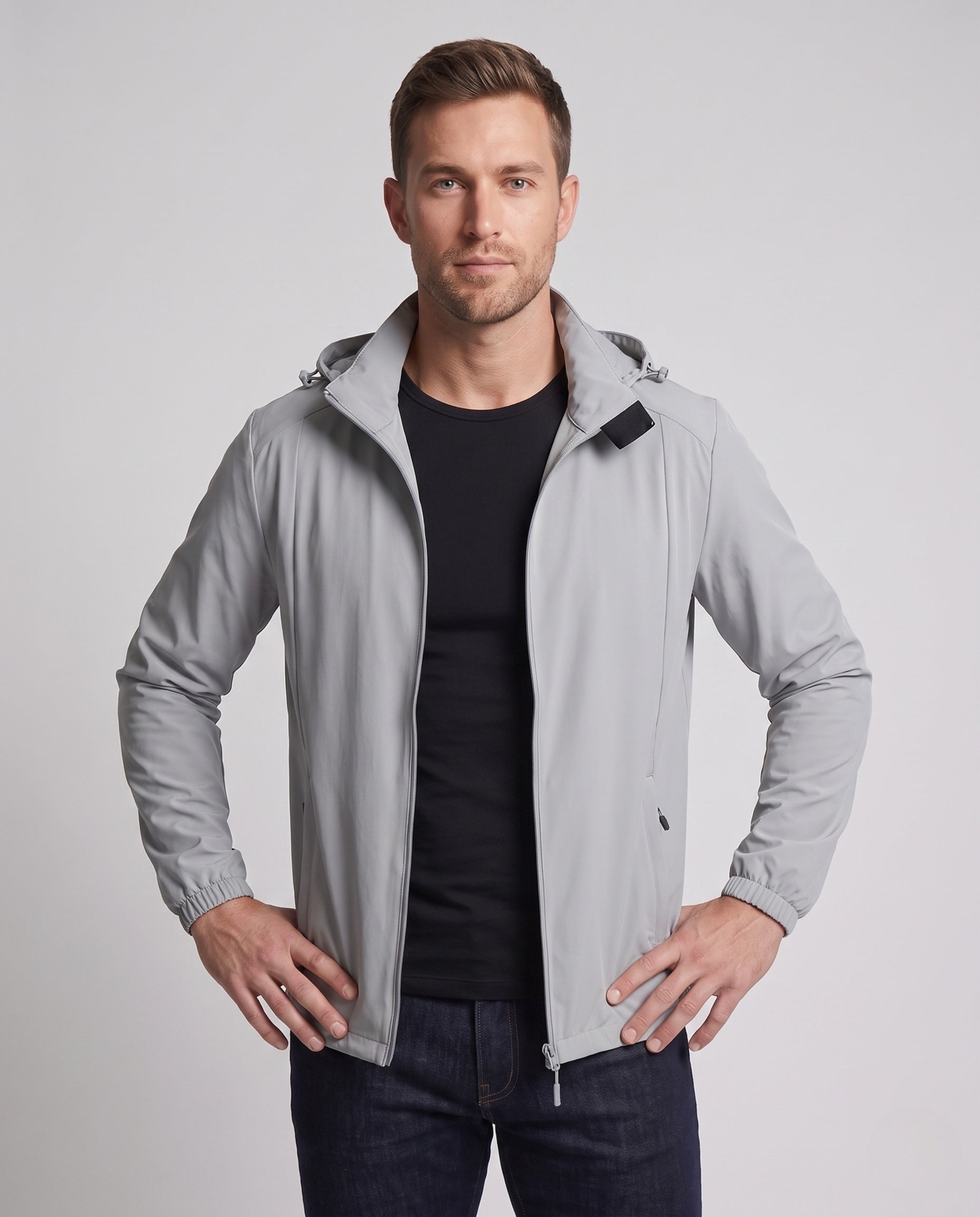 Sam water-repellent hooded jacket - upper body detail