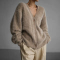 Saskia classic long knit cardigan, beige