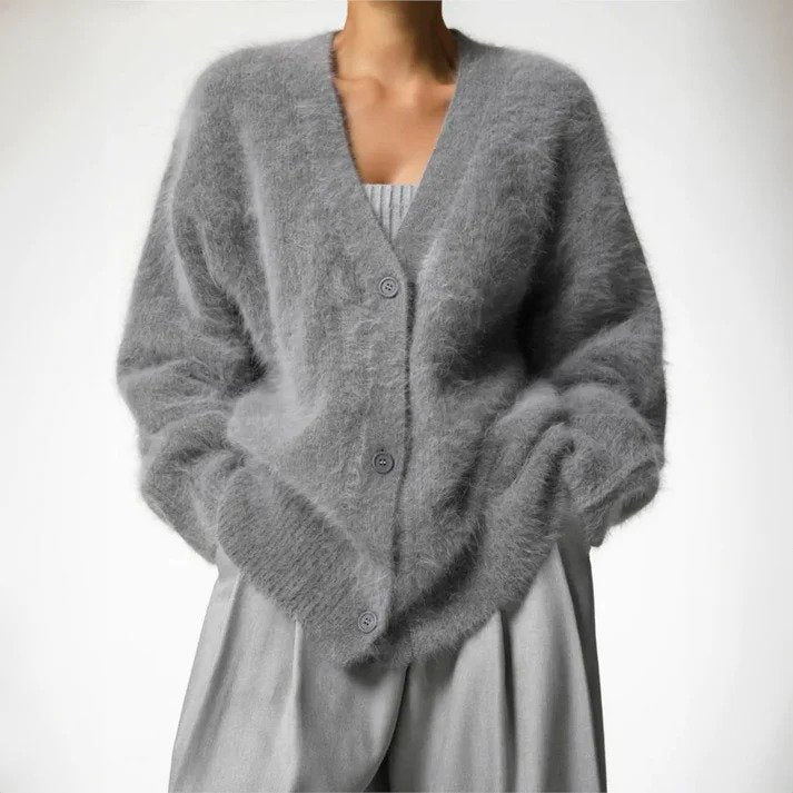 Saskia classic long knit cardigan, dark gray