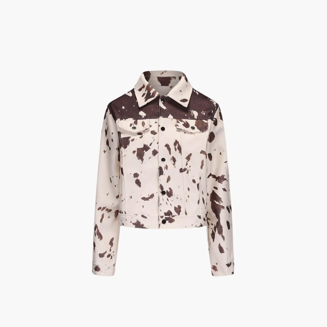 Savannah cow print denim jacket - front view