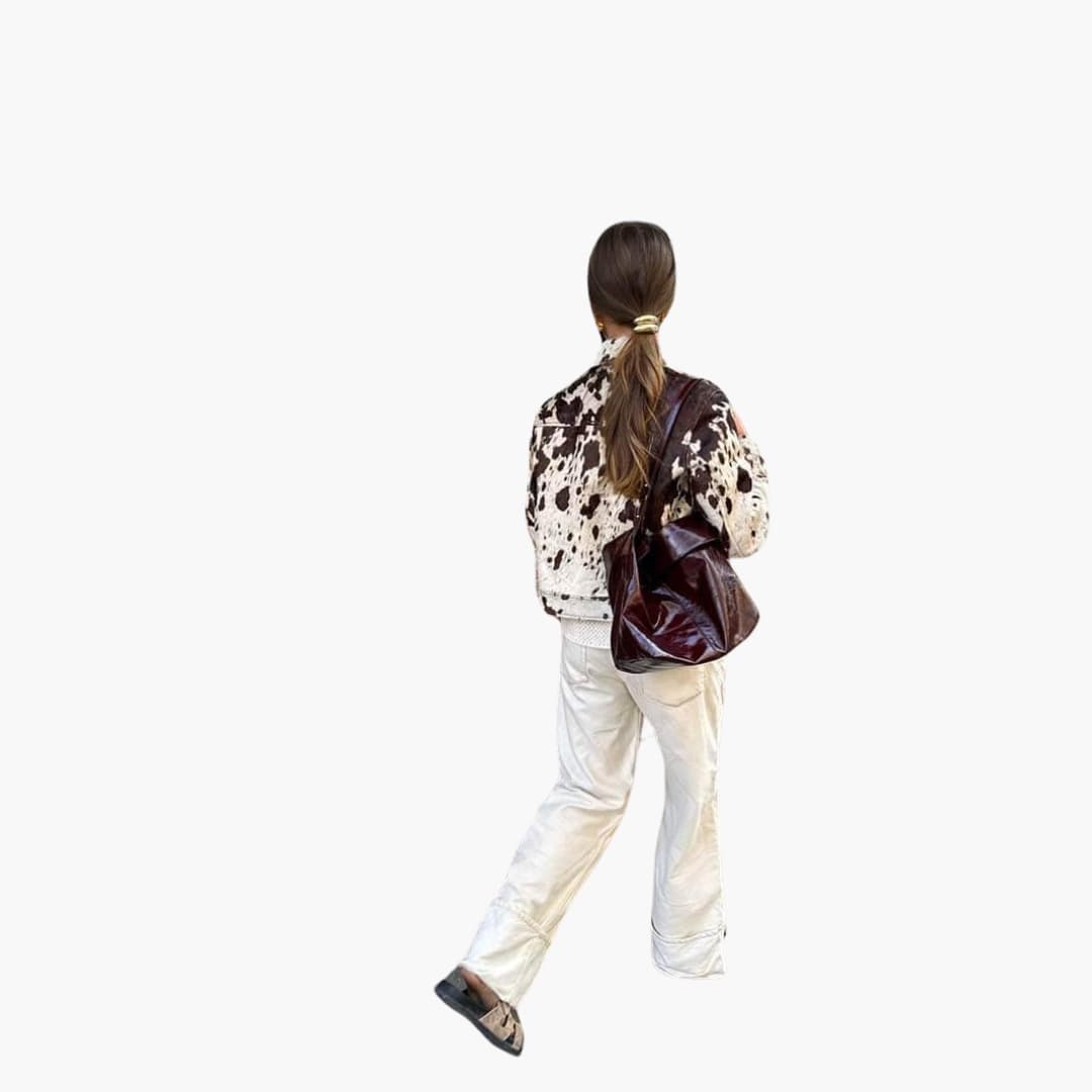 Savannah cow print denim jacket - back view