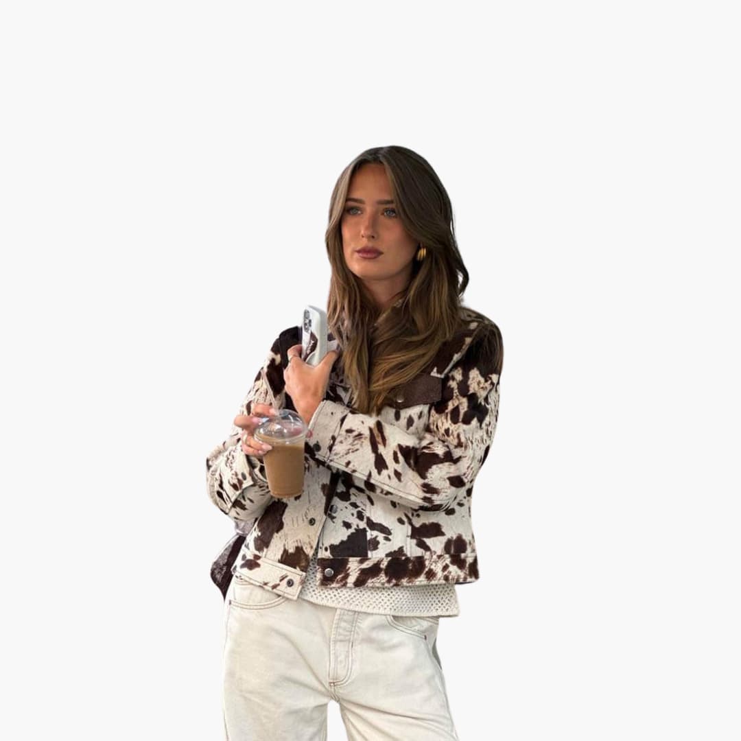Savannah cow print denim jacket - print detail