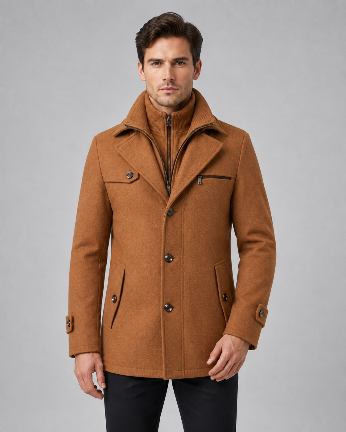 Scott wool coat zip insert funnel neck - pocket detail