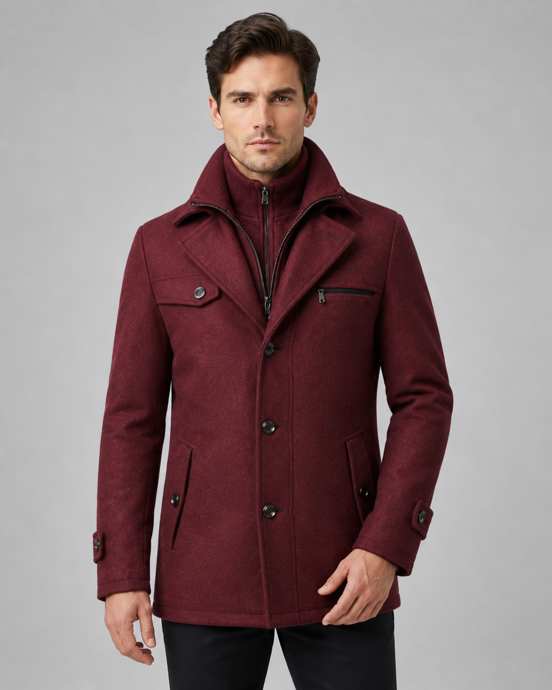 Scott wool coat zip insert funnel neck - color options 3