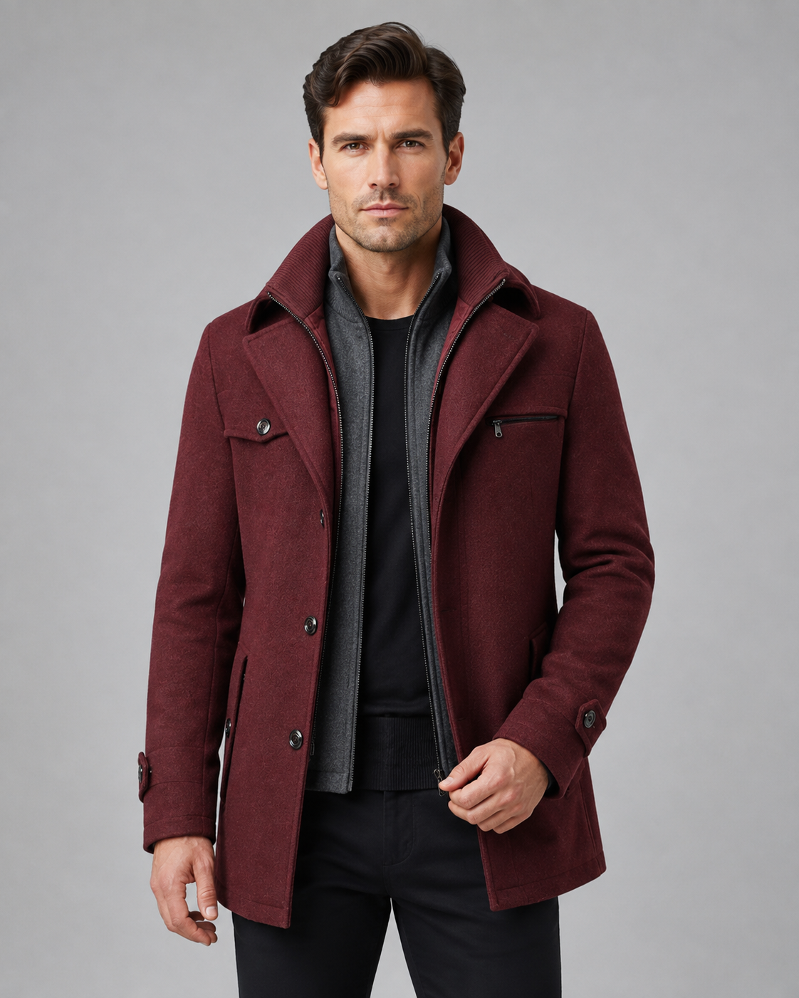 Scott wool coat zip insert funnel neck - styled outfit 1