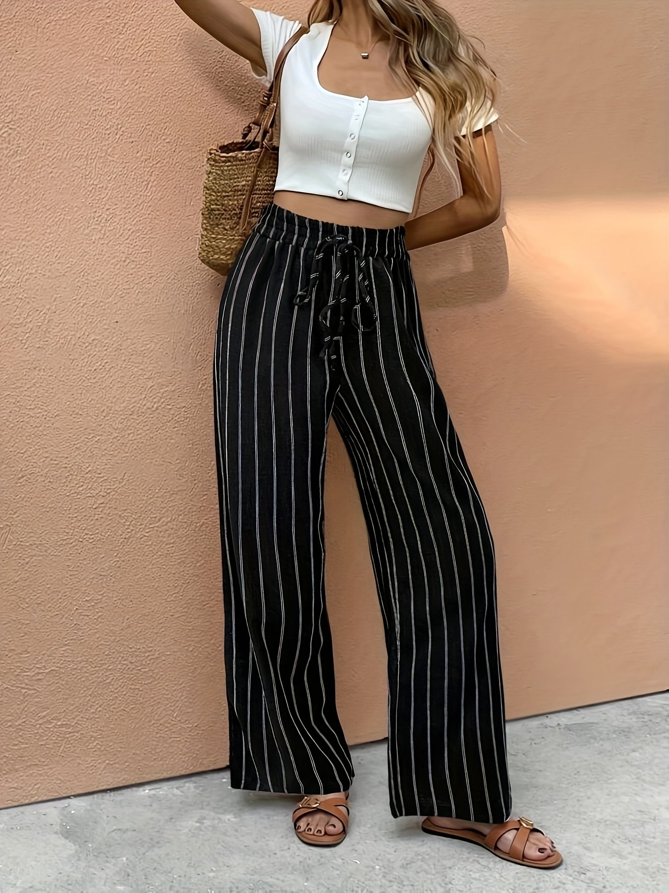 Selene striped wide leg trousers - back view