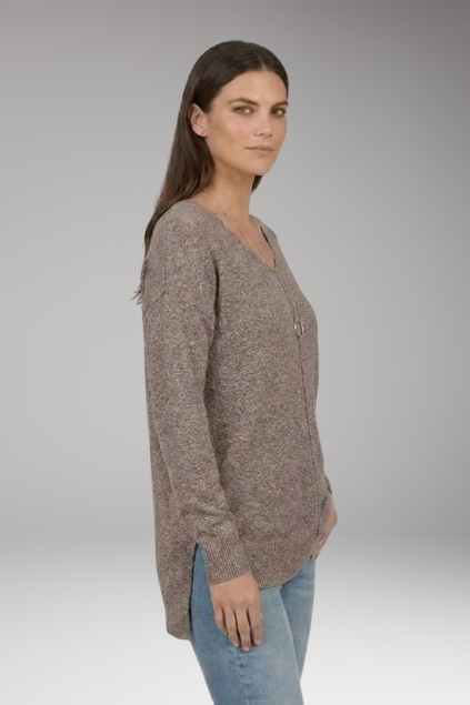 Seraphine V-neck textured knit sweater - styled outfit