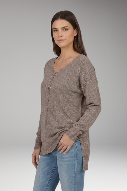 Seraphine V-neck textured knit sweater - full look