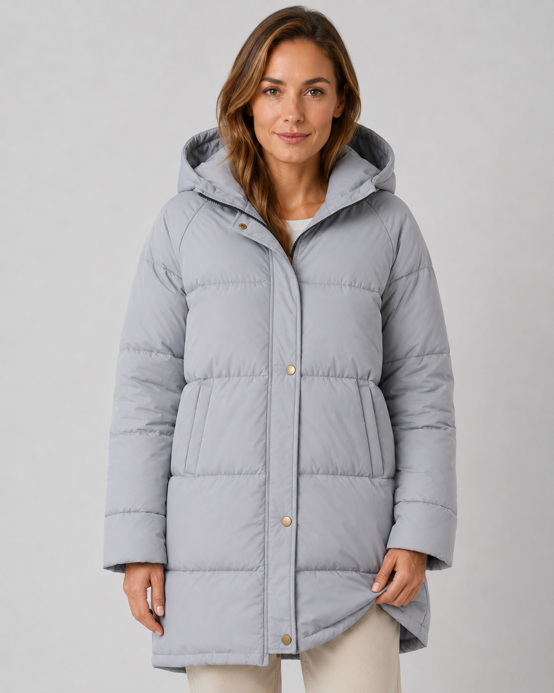 Sharon hooded longline padded puffer coat - front view