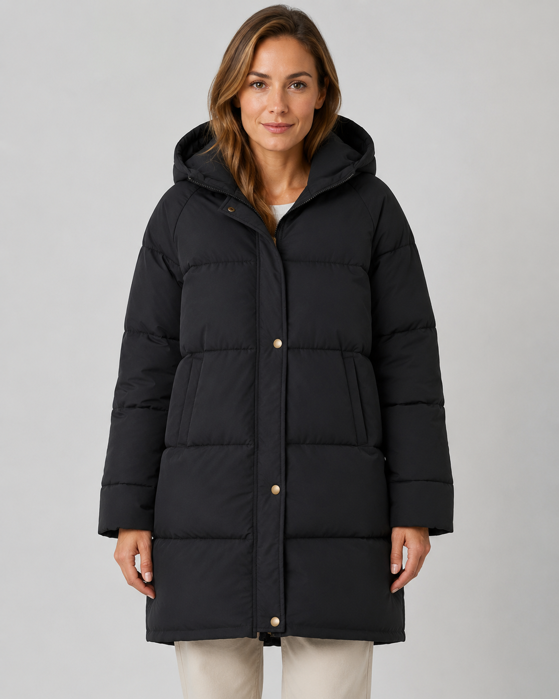 Sharon hooded longline padded puffer coat - full look