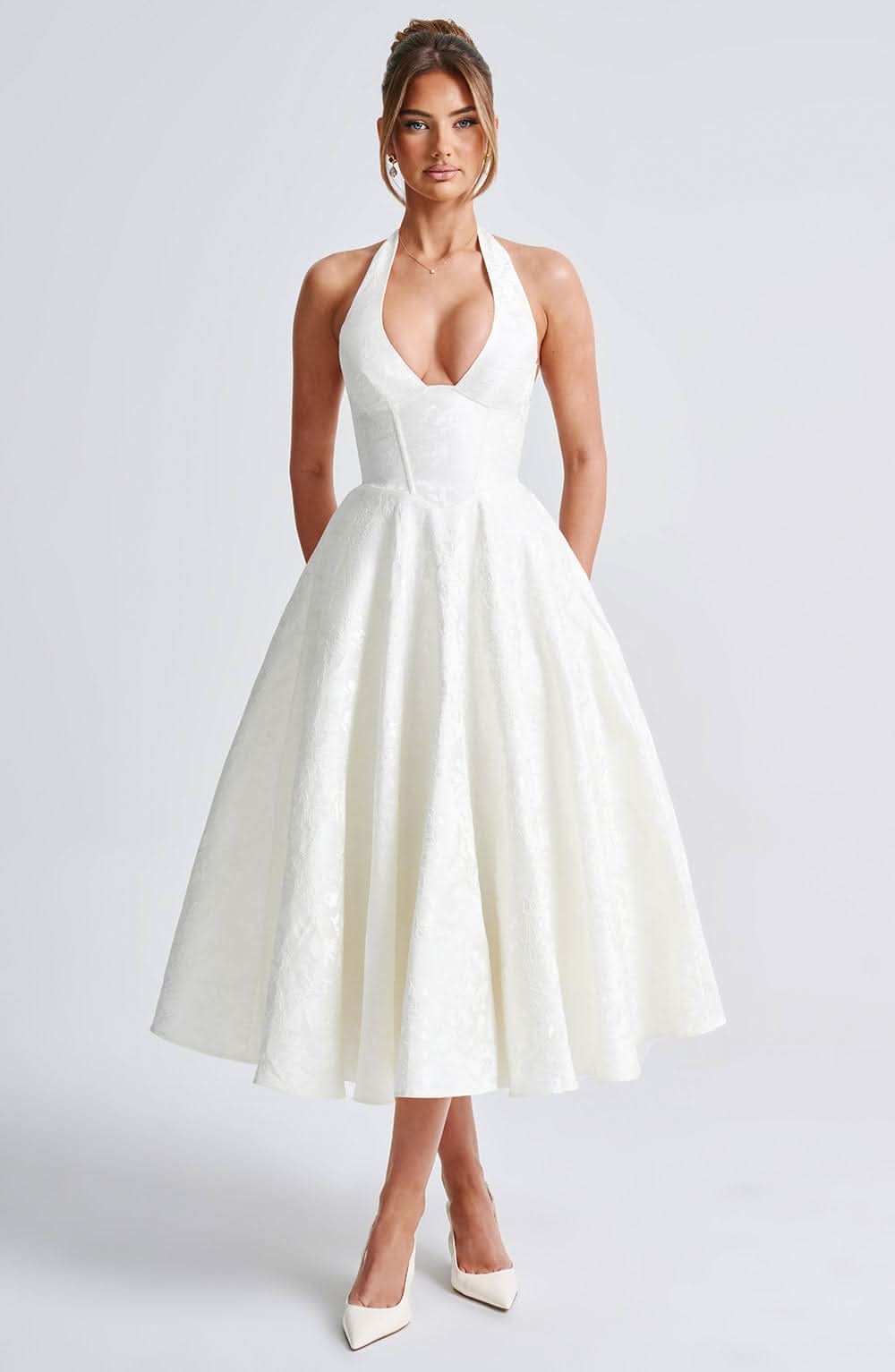Shayla | Halter Wedding Guest Midi Dress