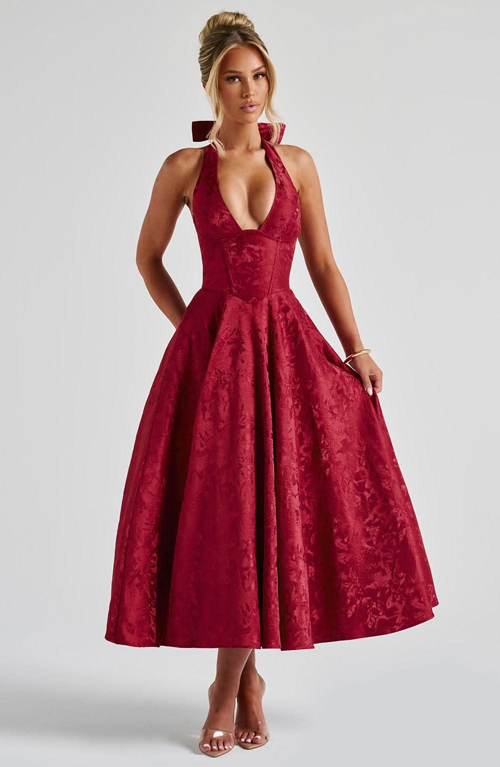 Shayla | Halter Wedding Guest Midi Dress