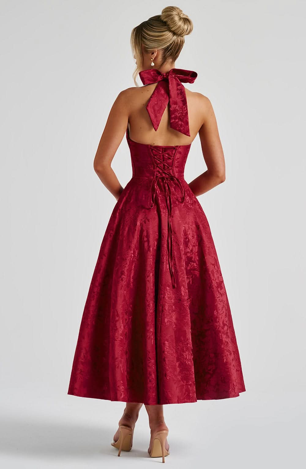 Shayla | Halter Wedding Guest Midi Dress