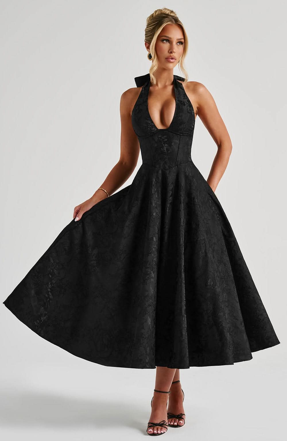 Shayla | Halter Wedding Guest Midi Dress