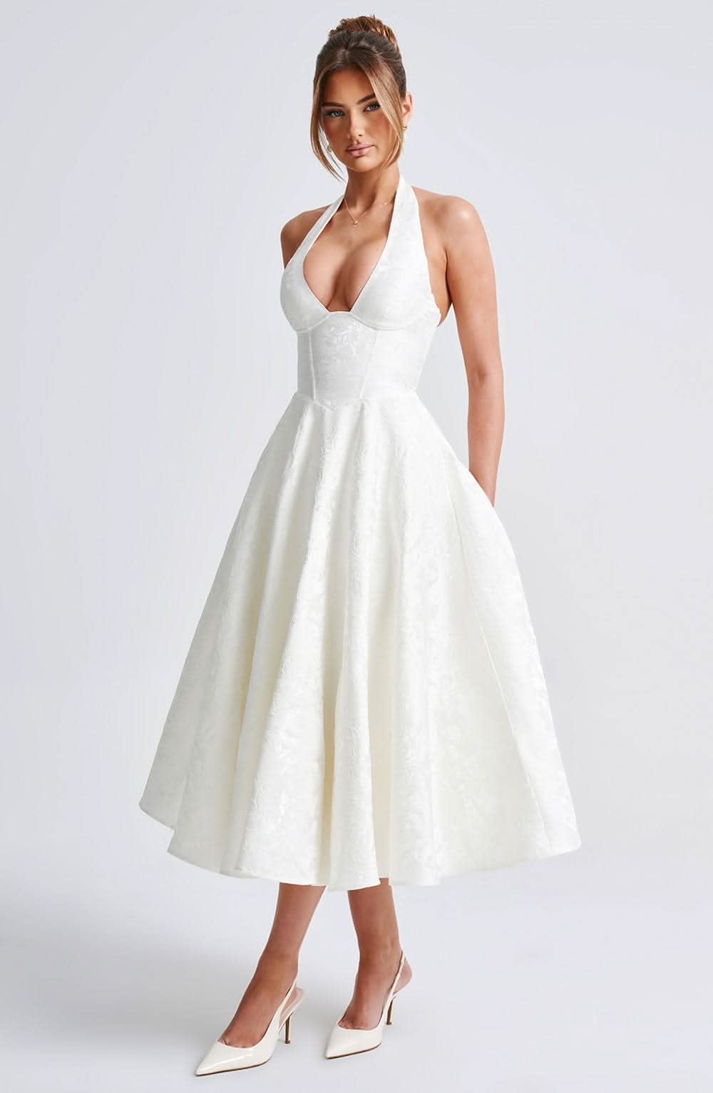 Shayla | Halter Wedding Guest Midi Dress