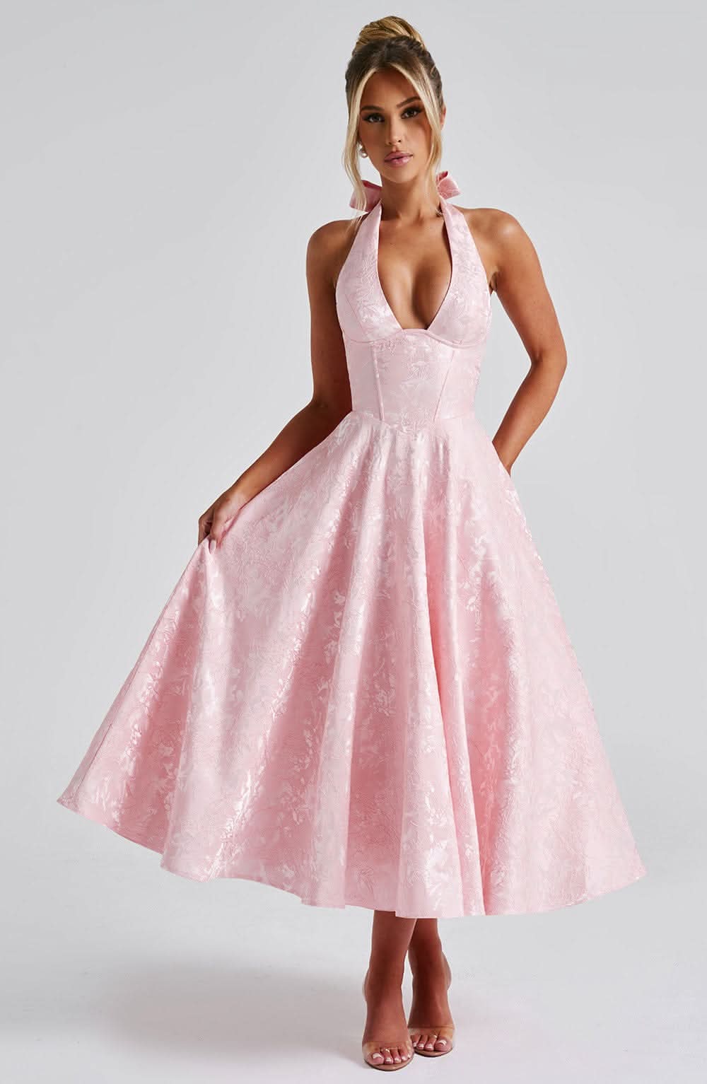 Shayla | Halter Wedding Guest Midi Dress