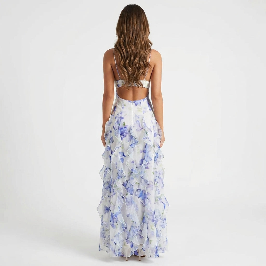 Sheena | Floral Corset Ruffle Maxi Dress